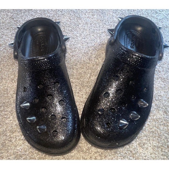 CROCS Classic BAE Glitter Stud Platform Shoes Women 8 Black Goth Chunky Rare - Picture 11 of 12